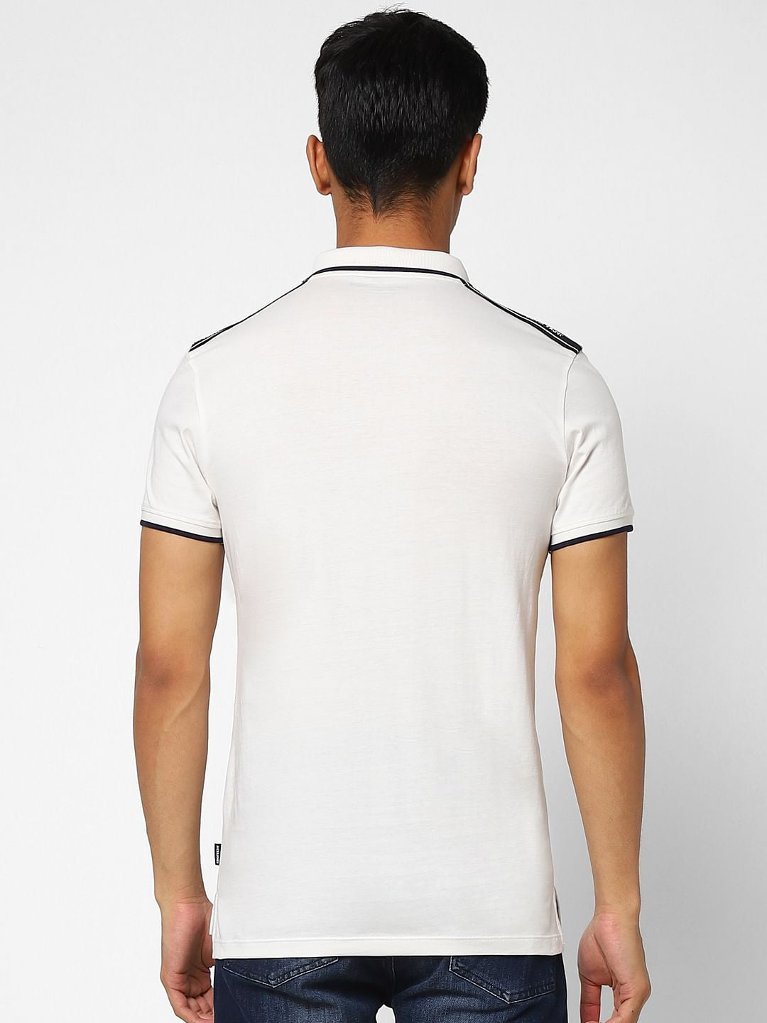 White Logo Print Polo Neck T-shirt
