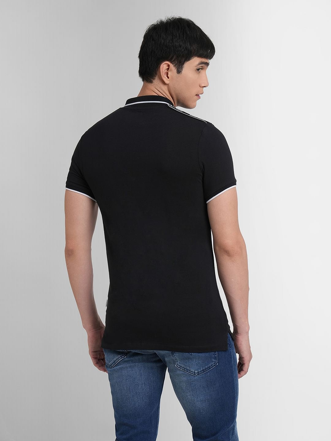 Black Logo Print Polo Neck T-shirt