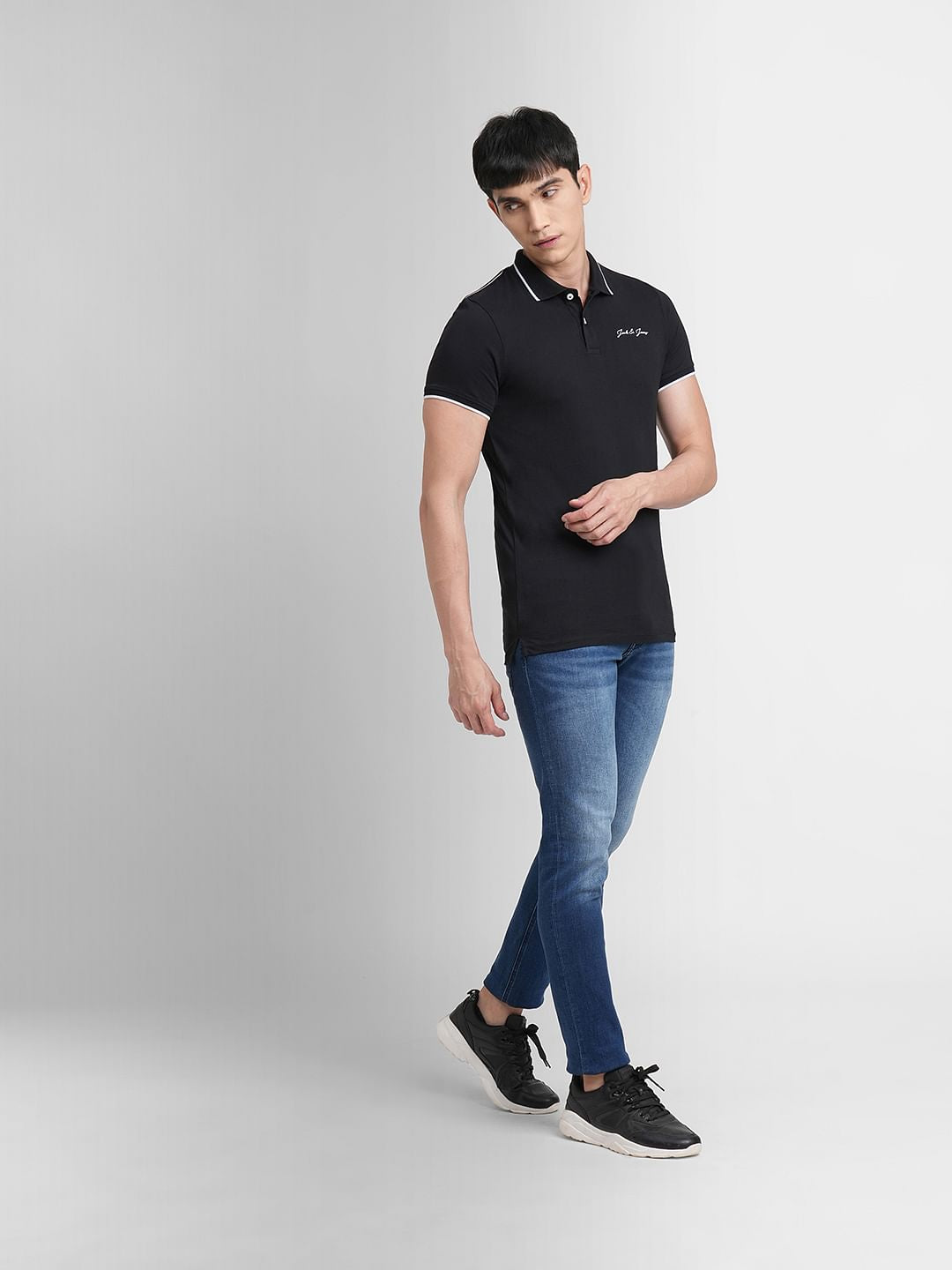 Black Logo Print Polo Neck T-shirt