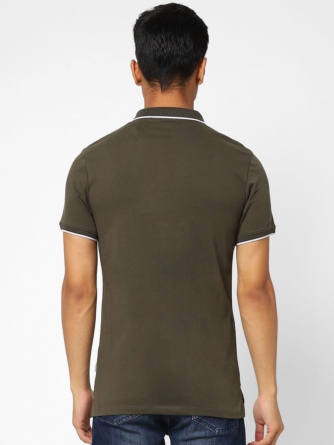 Green Logo Print Polo Neck T-shirt