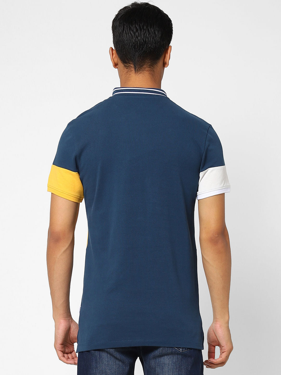 Blue Colourblocked Polo Neck T-shirt
