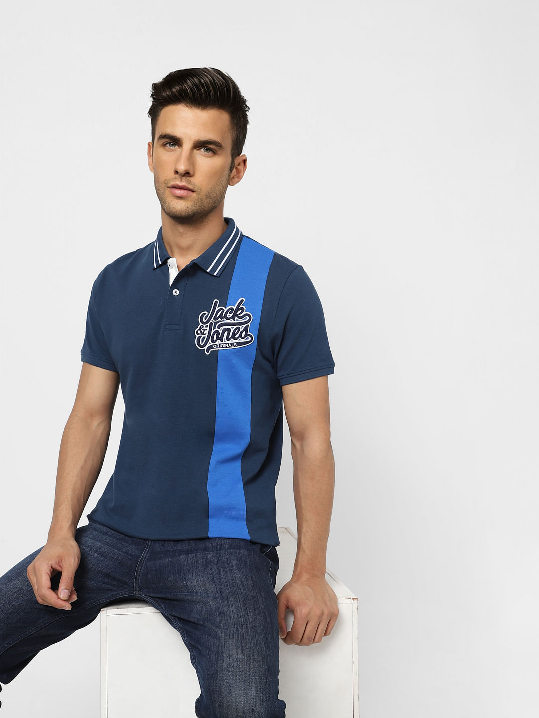 Blue Logo Print Polo T-shirt - S