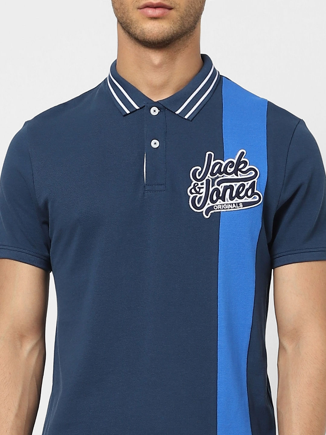 Blue Logo Print Polo T-shirt