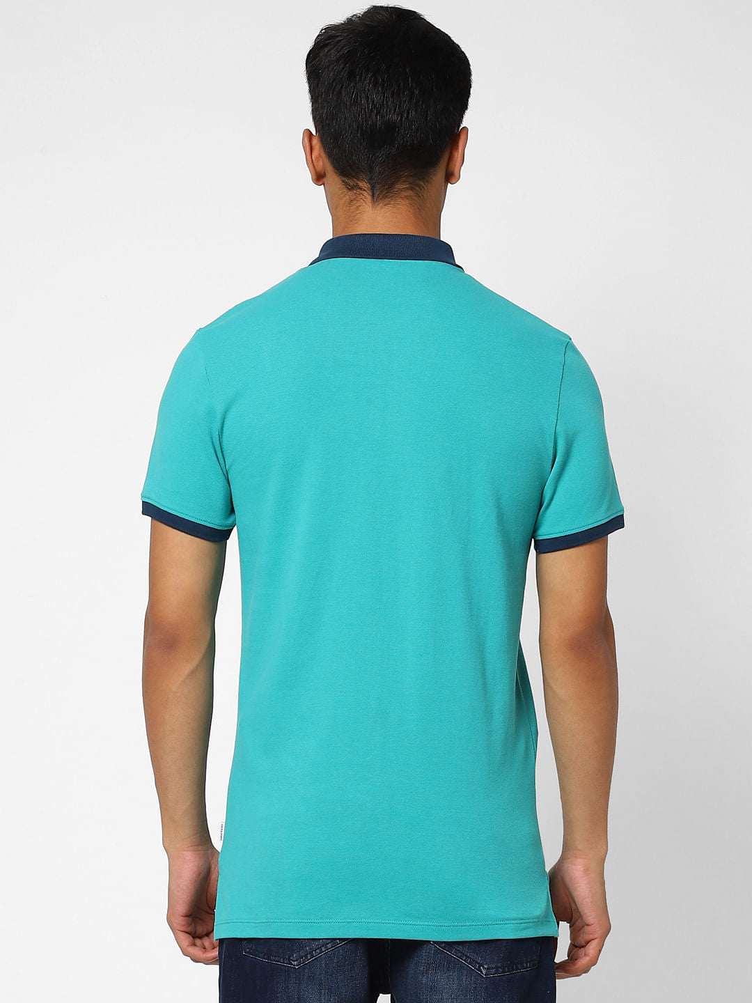 Blue Contrast Tipping Polo Neck T-shirt