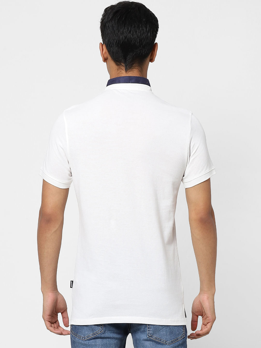 White Contrast Tipping Polo Neck T-shirt