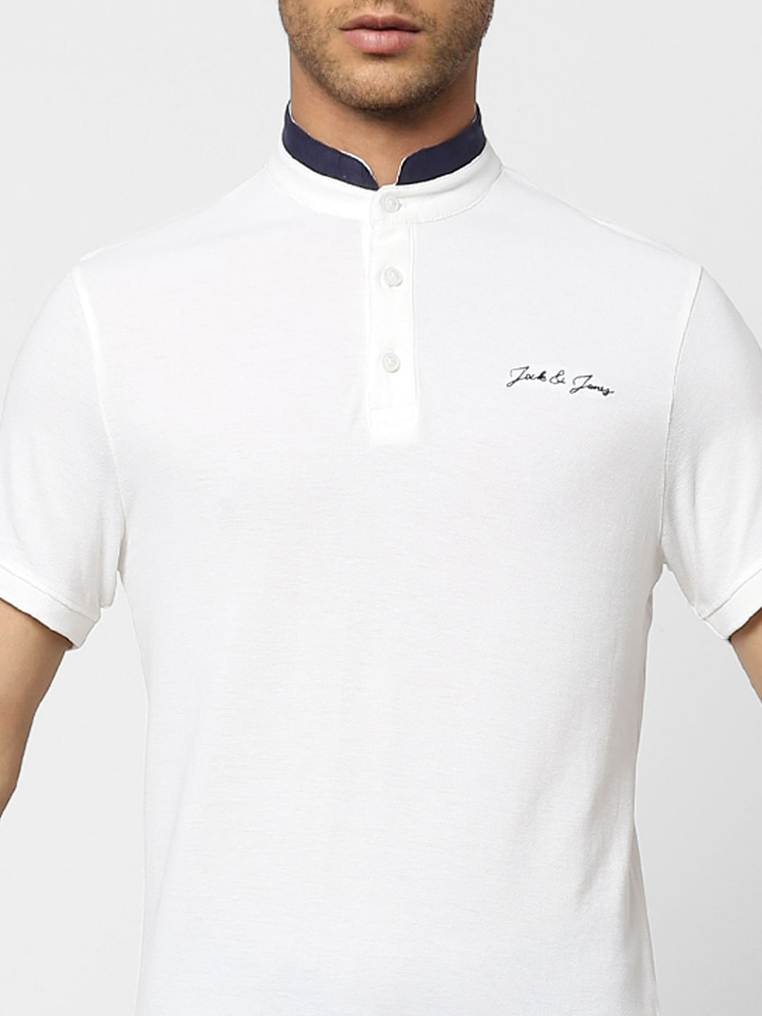 White Contrast Tipping Polo Neck T-shirt
