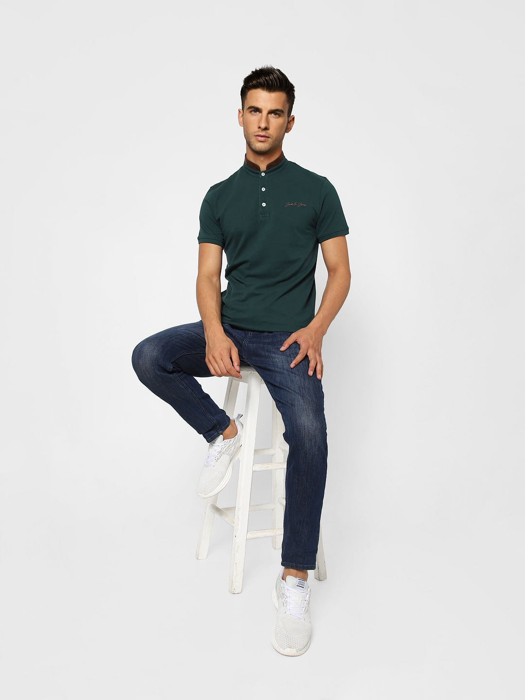 Green Logo Print Polo Neck T-shirt - S