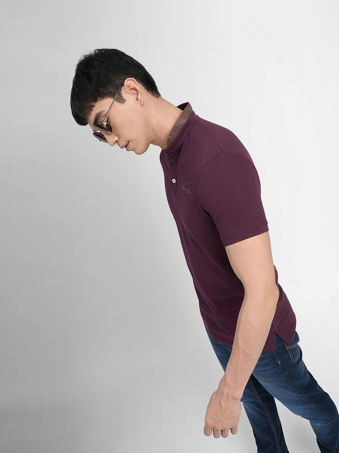 Wine Polo Neck T-shirt - S