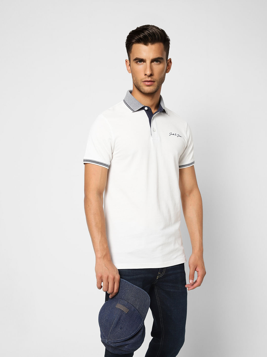 White Logo Print Polo T-shirt - S