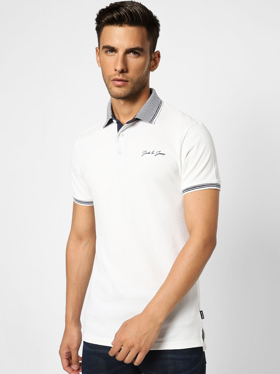 White Logo Print Polo T-shirt