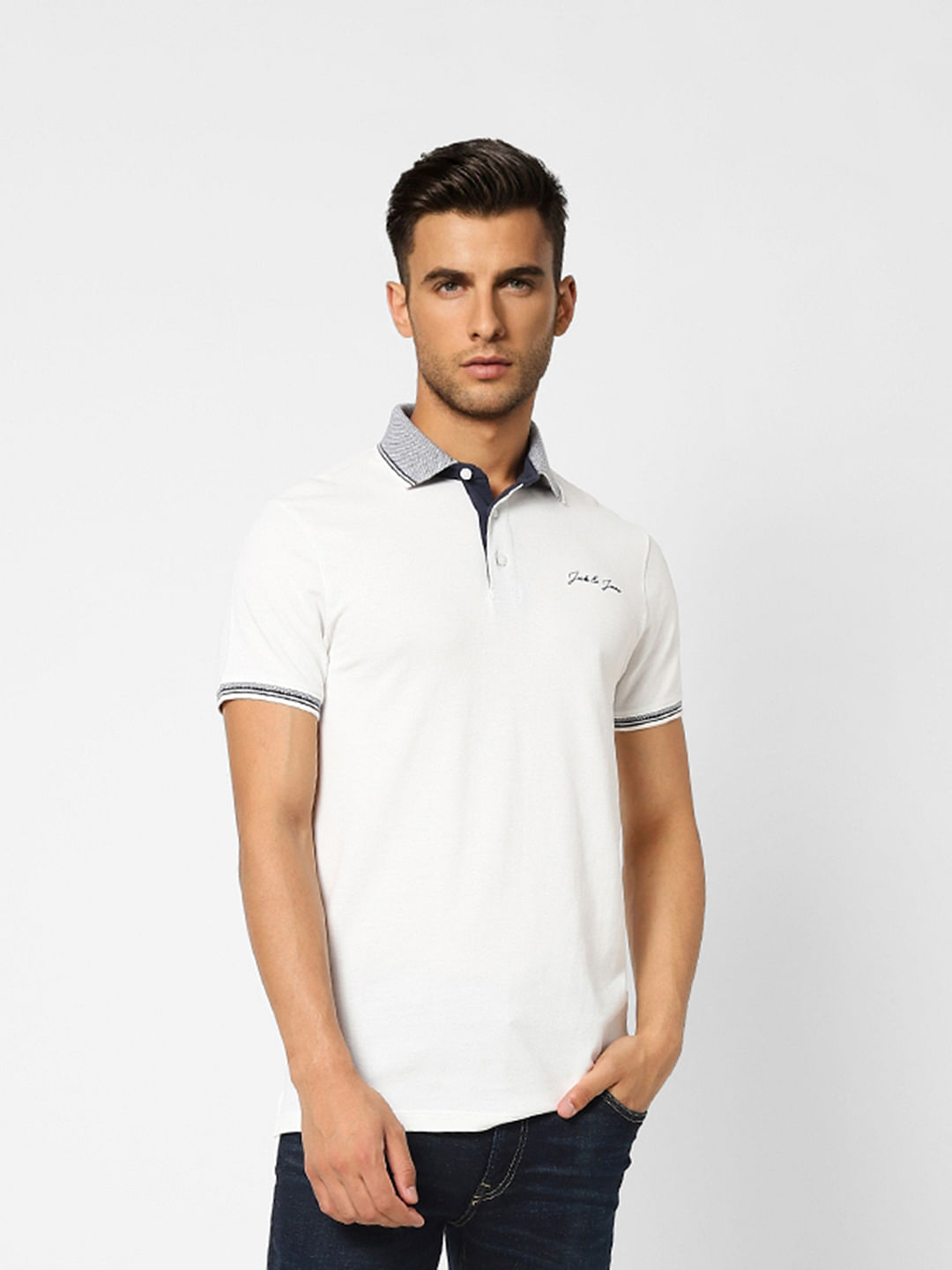 White Logo Print Polo T-shirt