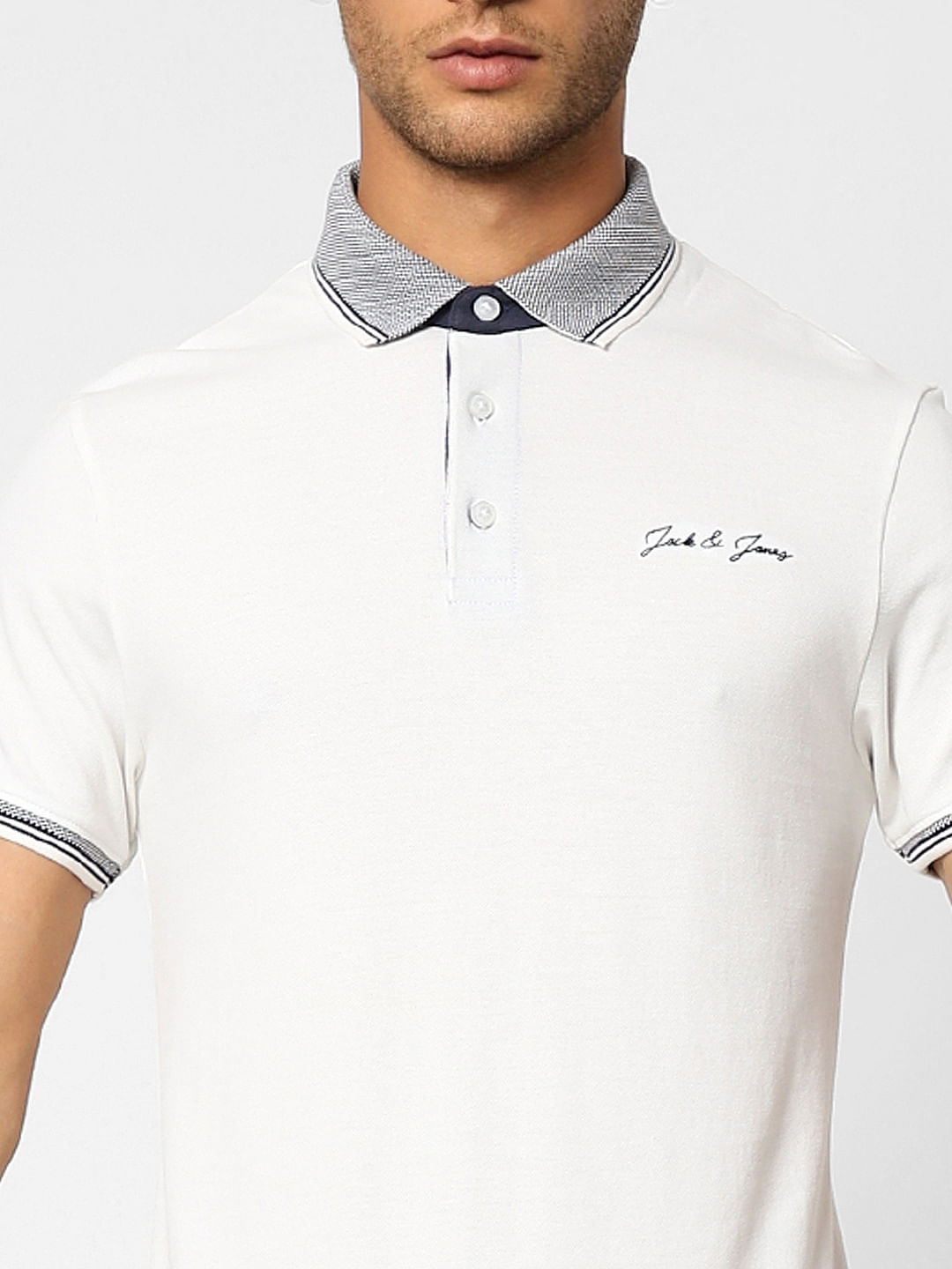 White Logo Print Polo T-shirt