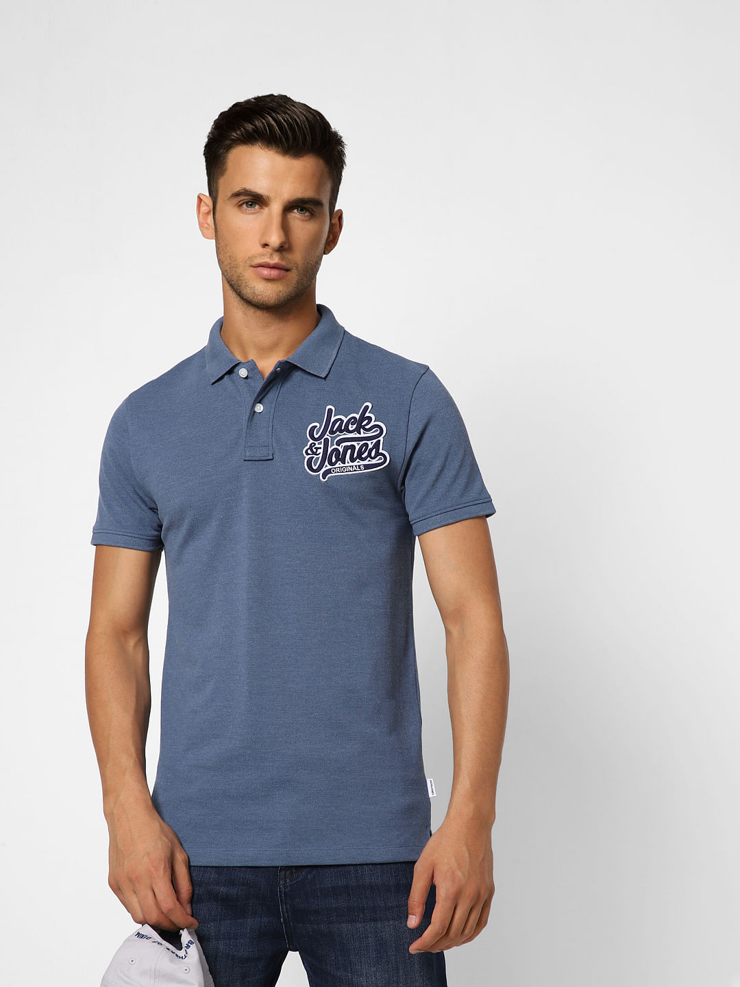 Blue Logo Print Polo T-shirt - S
