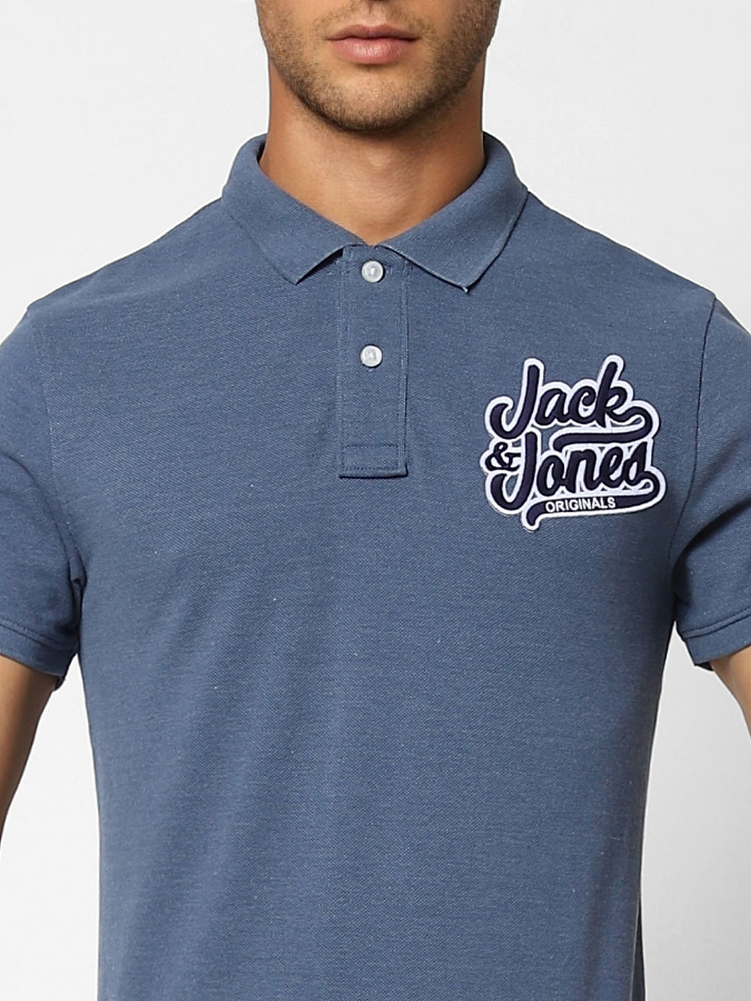 Blue Logo Print Polo T-shirt