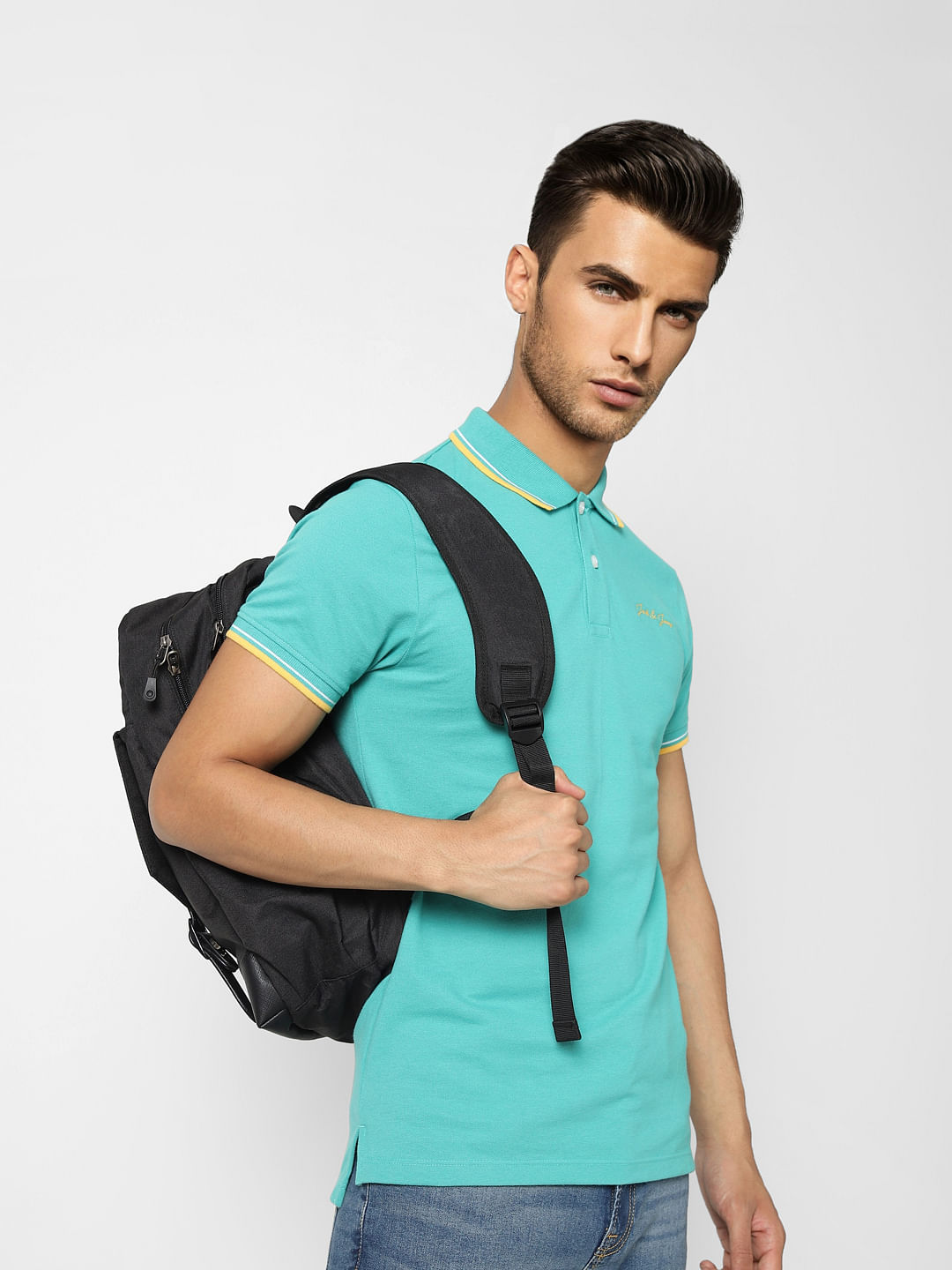 Teal Blue Logo Print Polo T-shirt