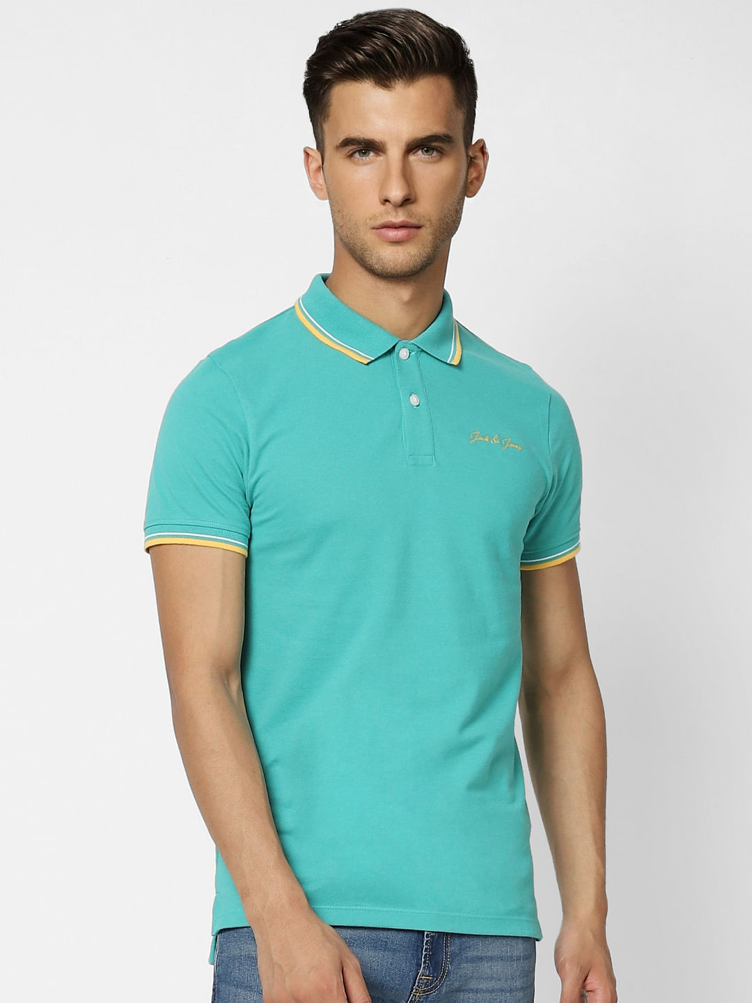 Teal Blue Logo Print Polo T-shirt
