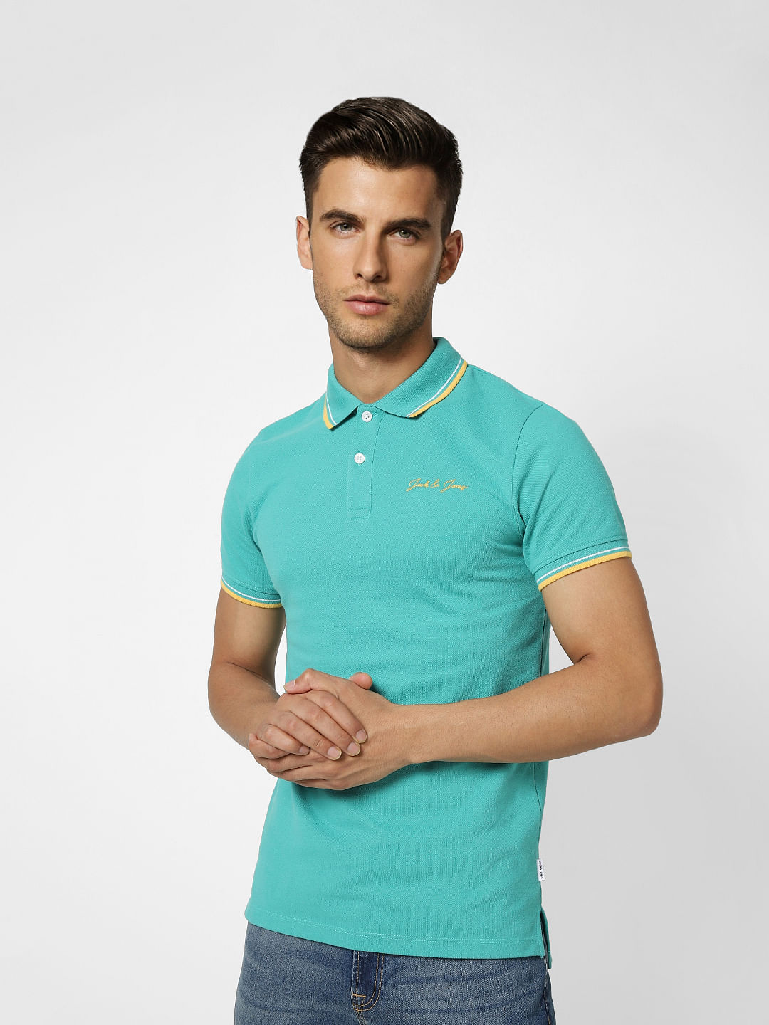 Teal Blue Logo Print Polo T-shirt
