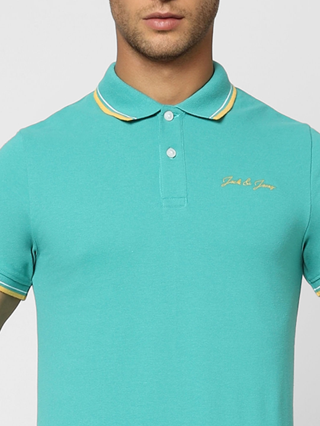 Teal Blue Logo Print Polo T-shirt