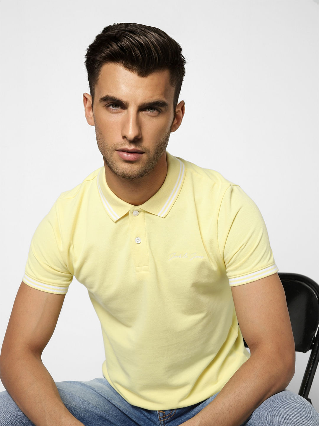 Light Yellow Logo Print Polo T-shirt