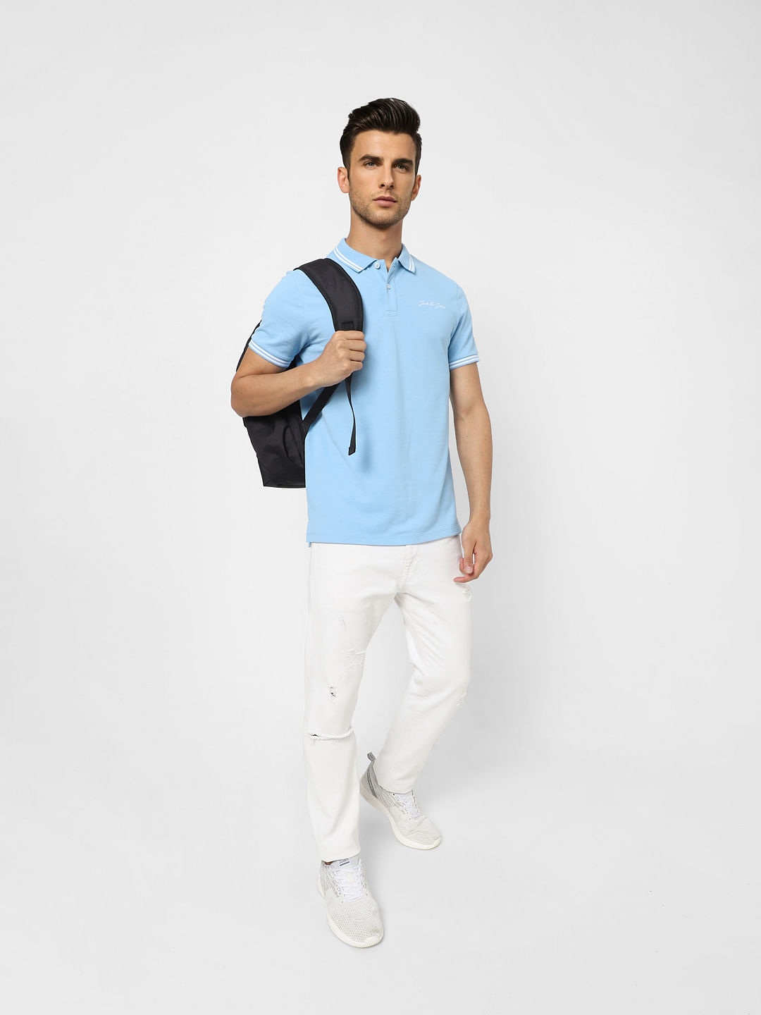 Light Blue Logo Print Polo T-shirt - S