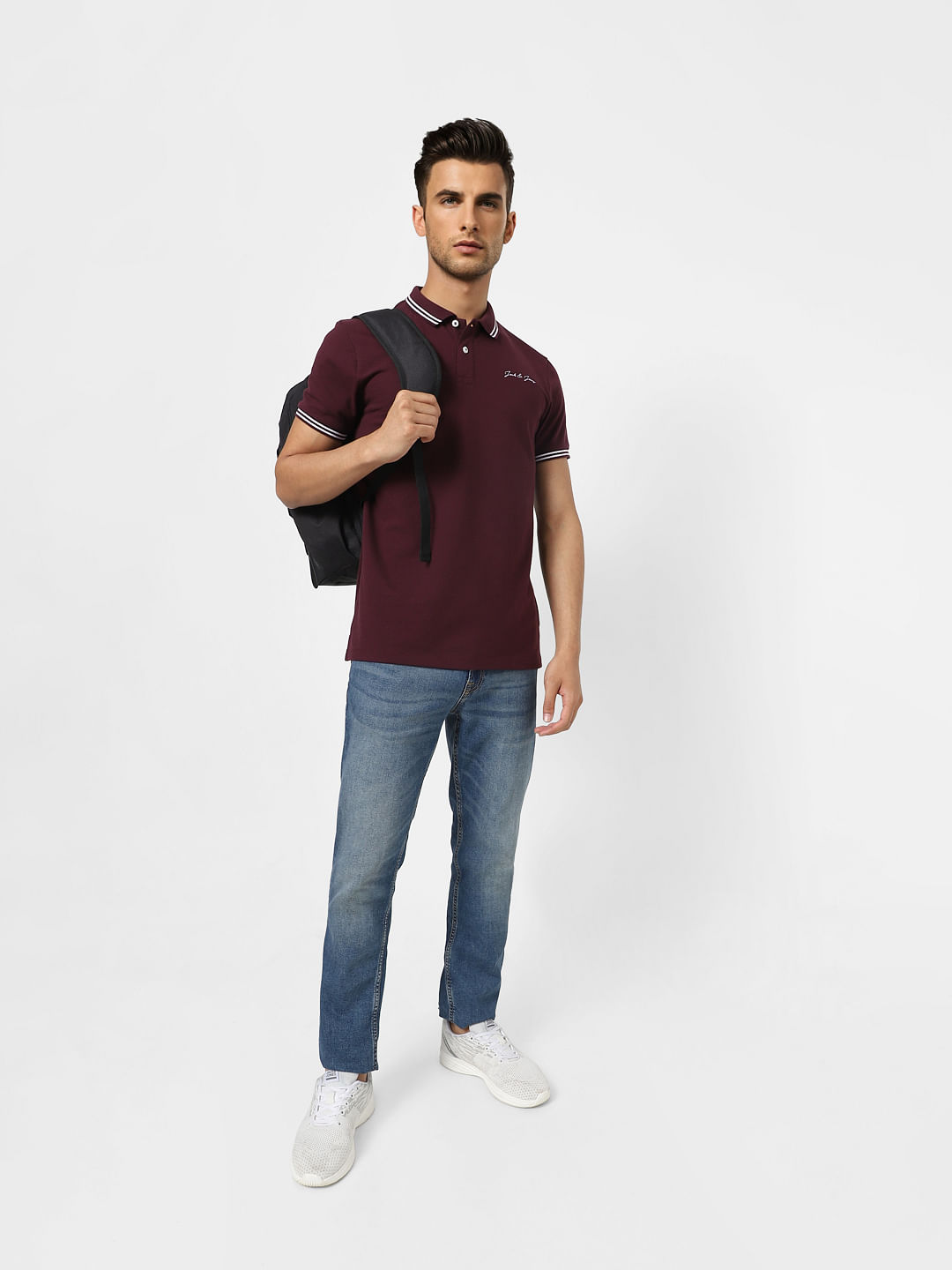 Burgundy Logo Print Polo T-shirt - S