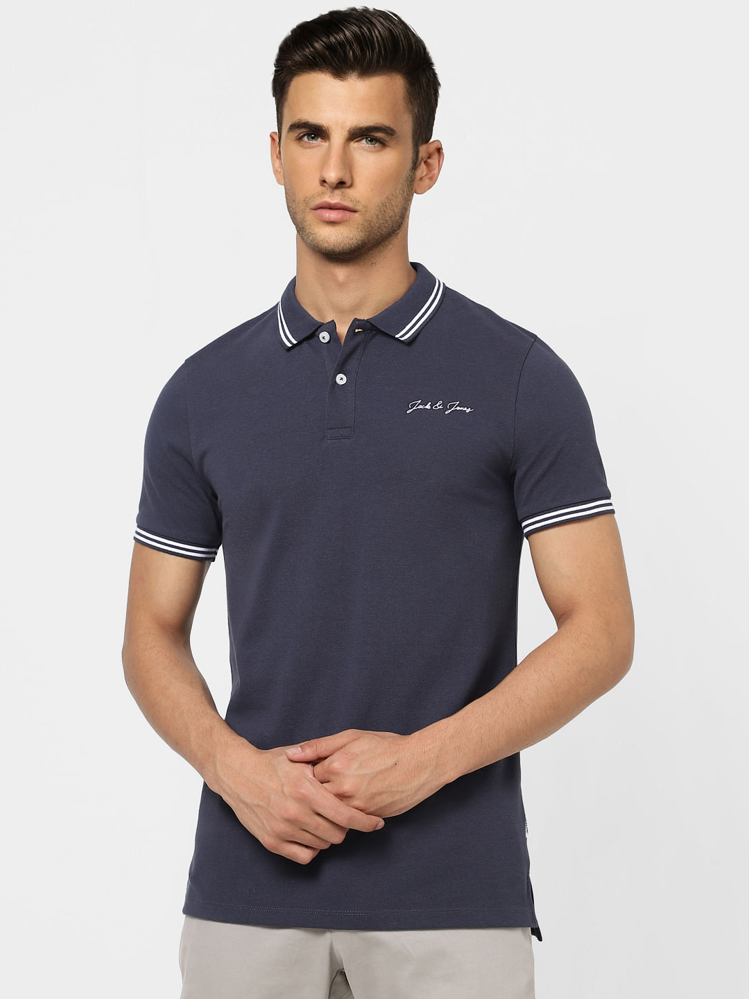 Dark Blue Logo Print Polo T-shirt
