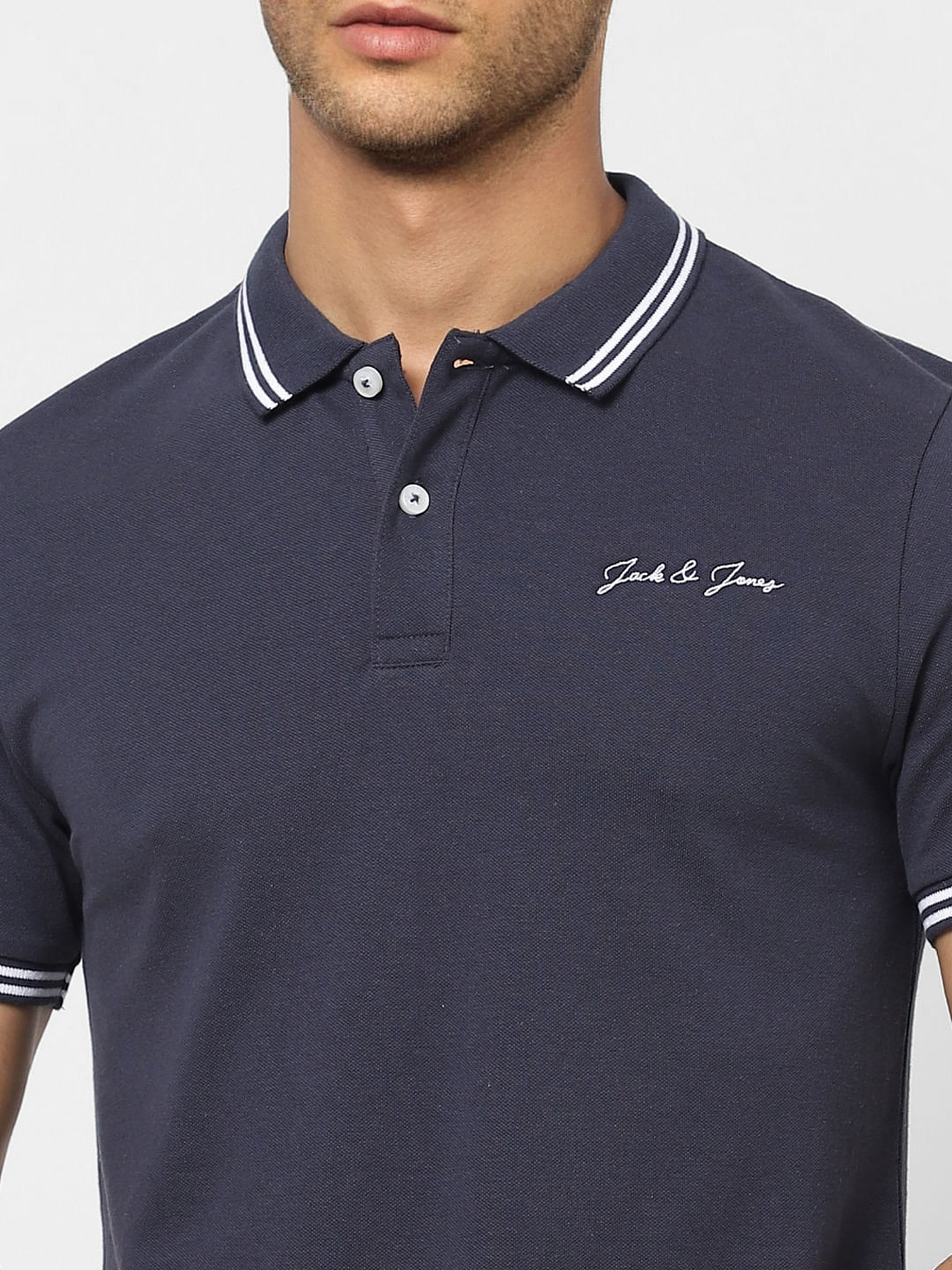 Dark Blue Logo Print Polo T-shirt