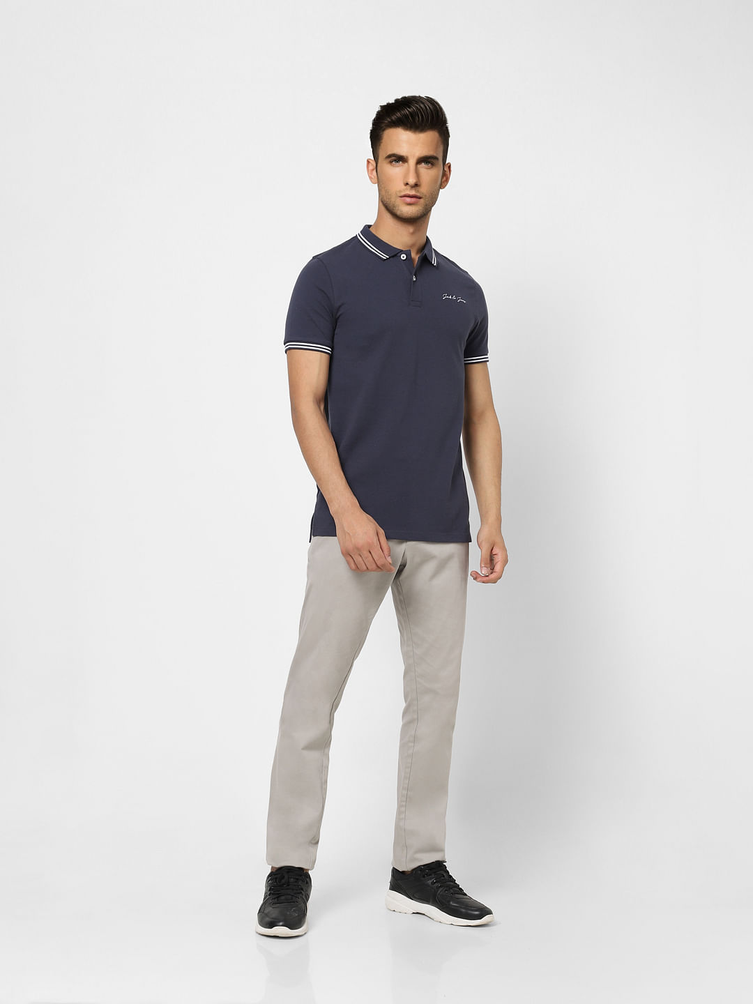 Dark Blue Logo Print Polo T-shirt