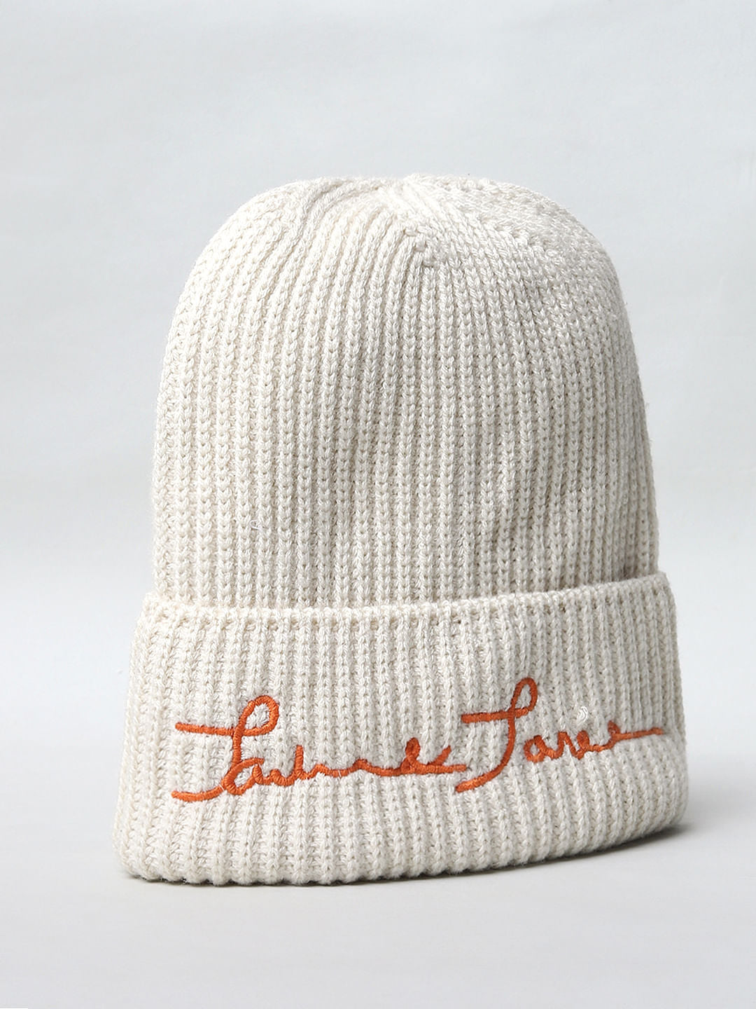 Cream Logo Print Beanie
