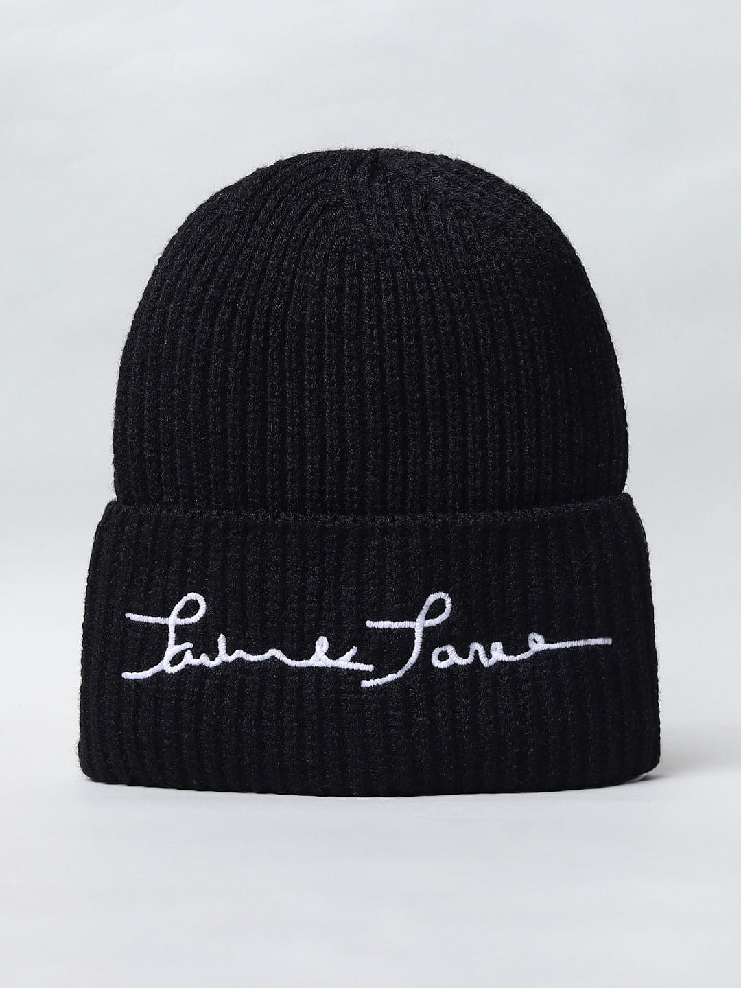 Black Logo Print Beanie