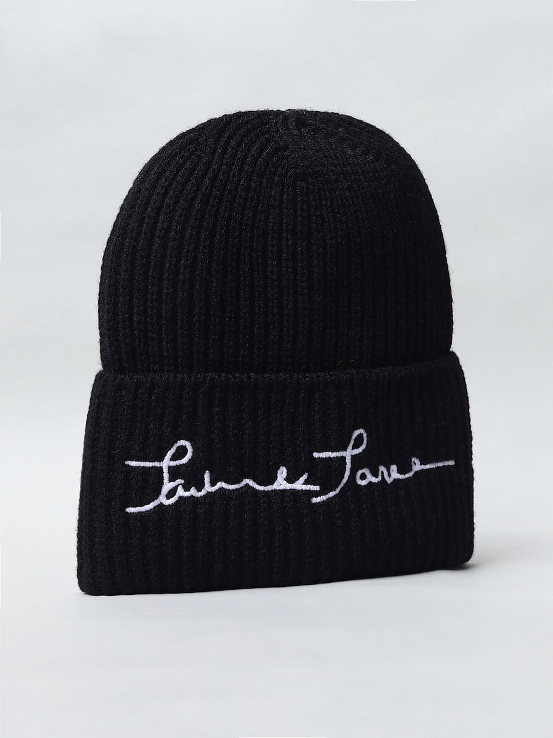 Black Logo Print Beanie