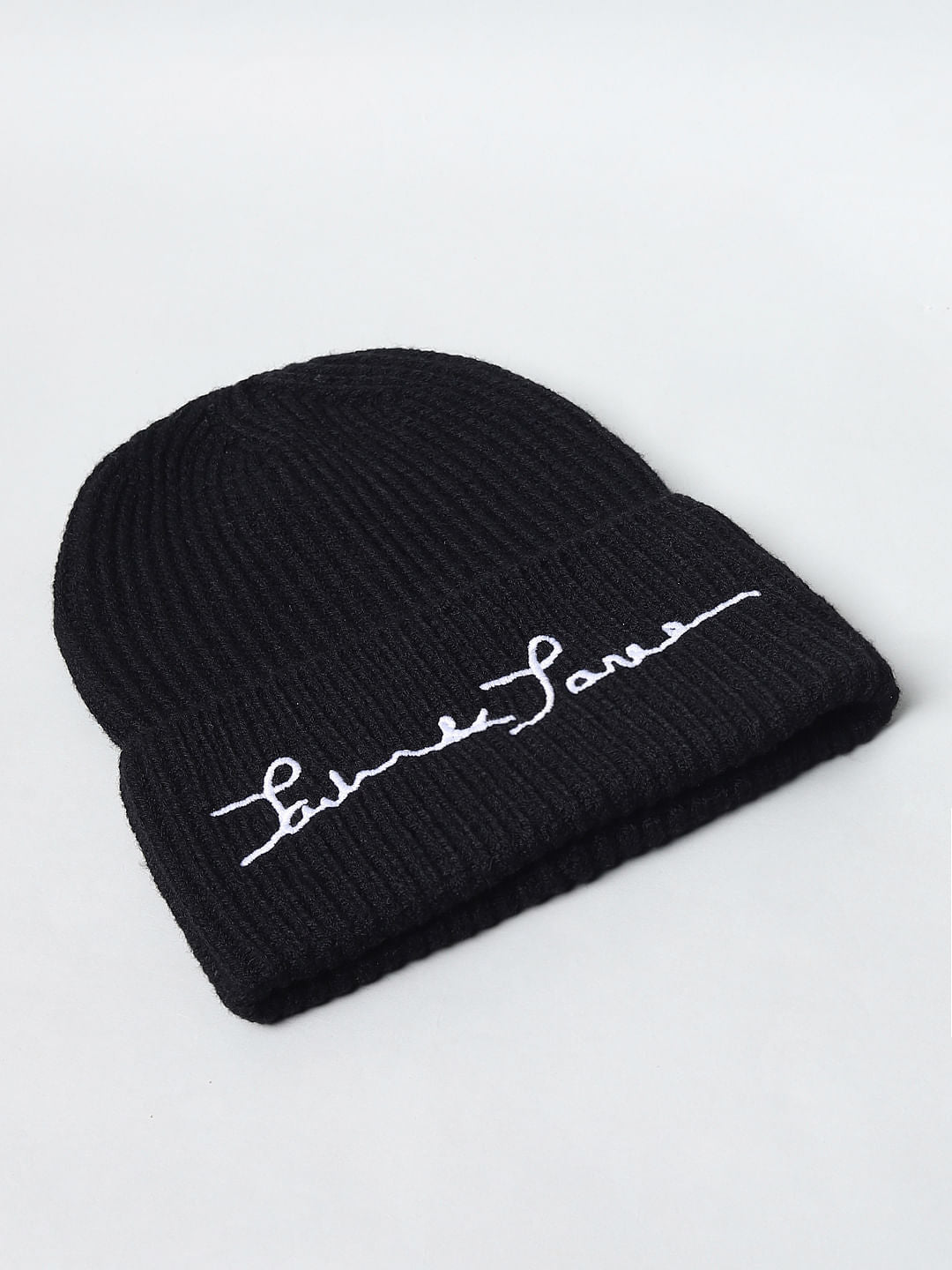 Black Logo Print Beanie