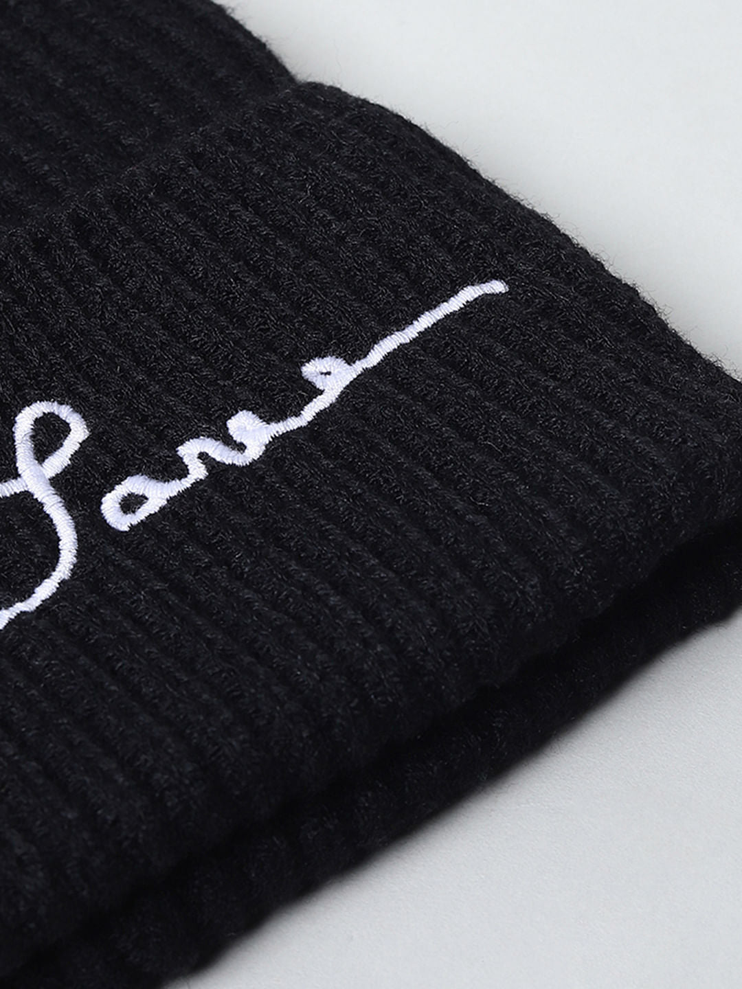 Black Logo Print Beanie
