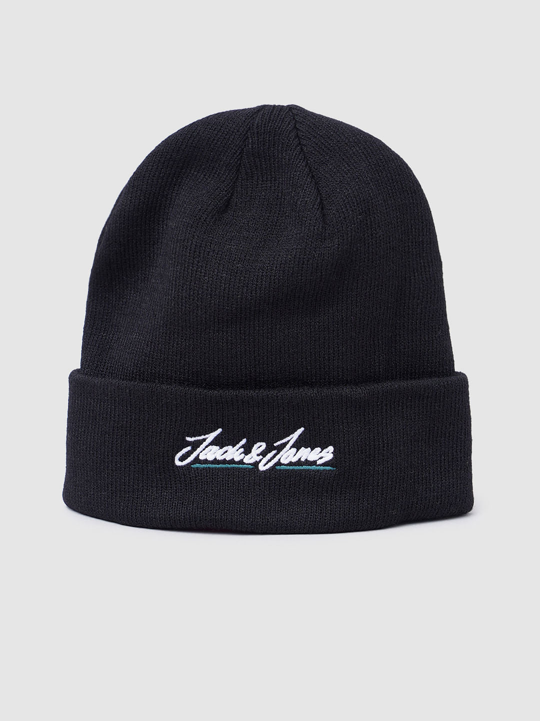 Black Logo Print Beanie