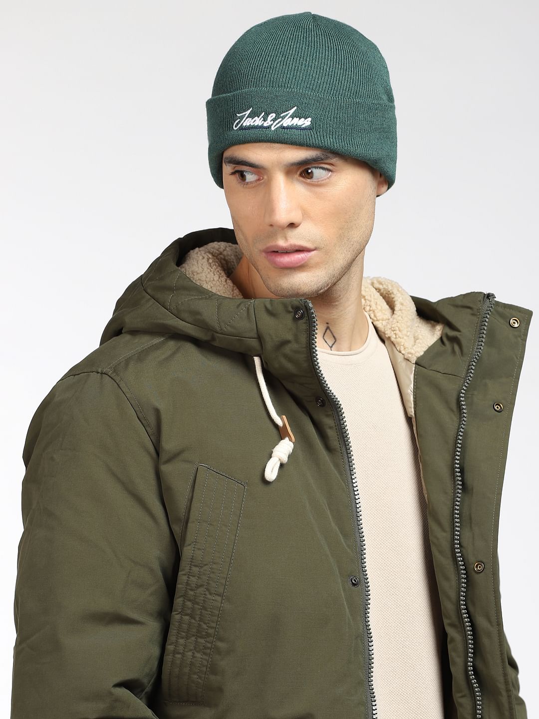 Green Logo Print Beanie - ONE