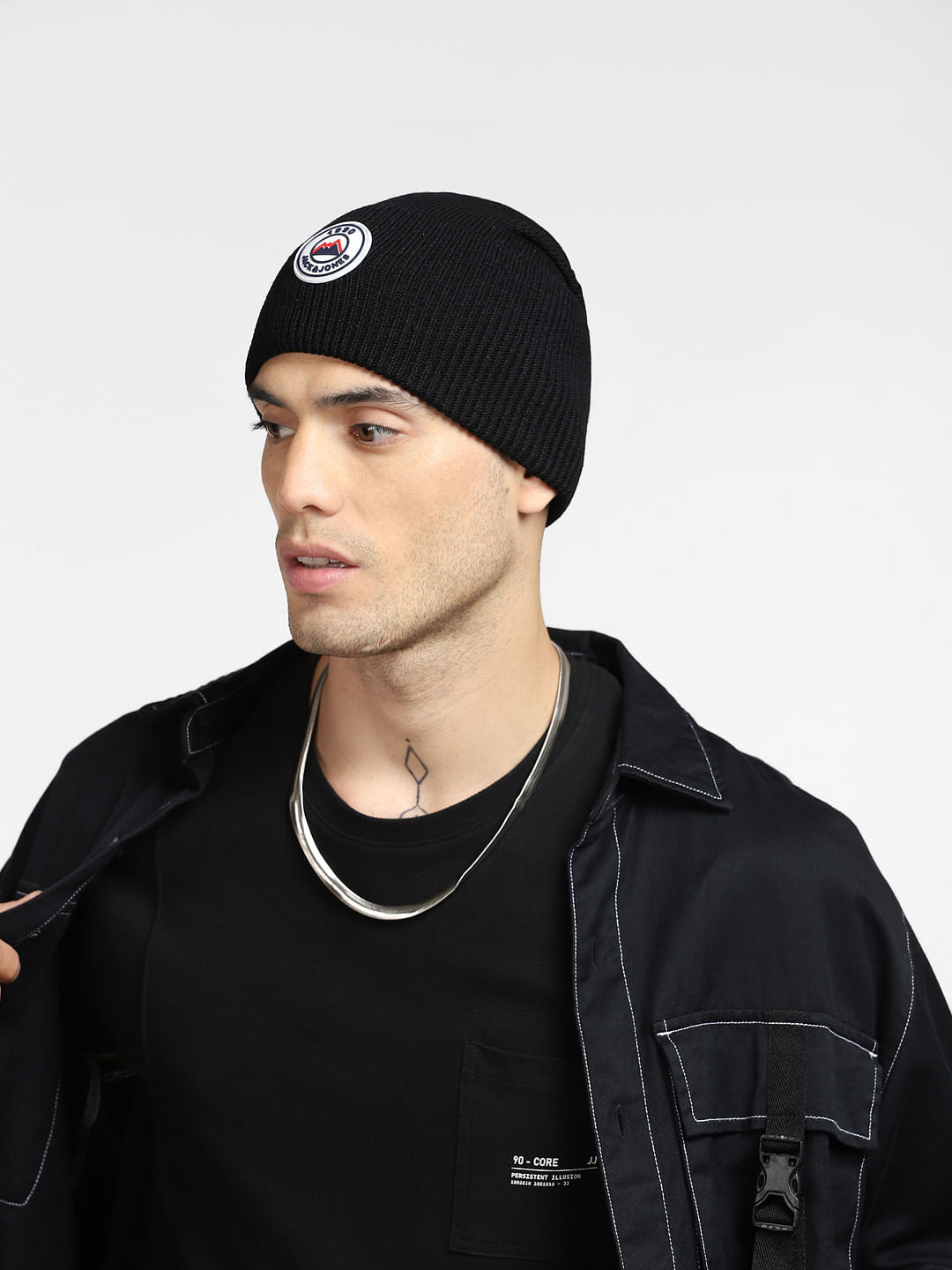Black Logo Print Beanie - ONE