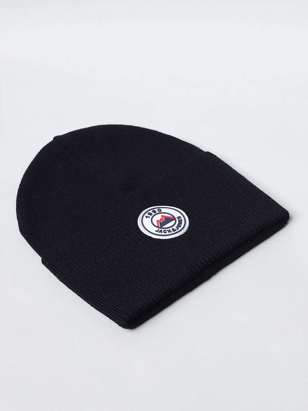 Black Logo Print Beanie