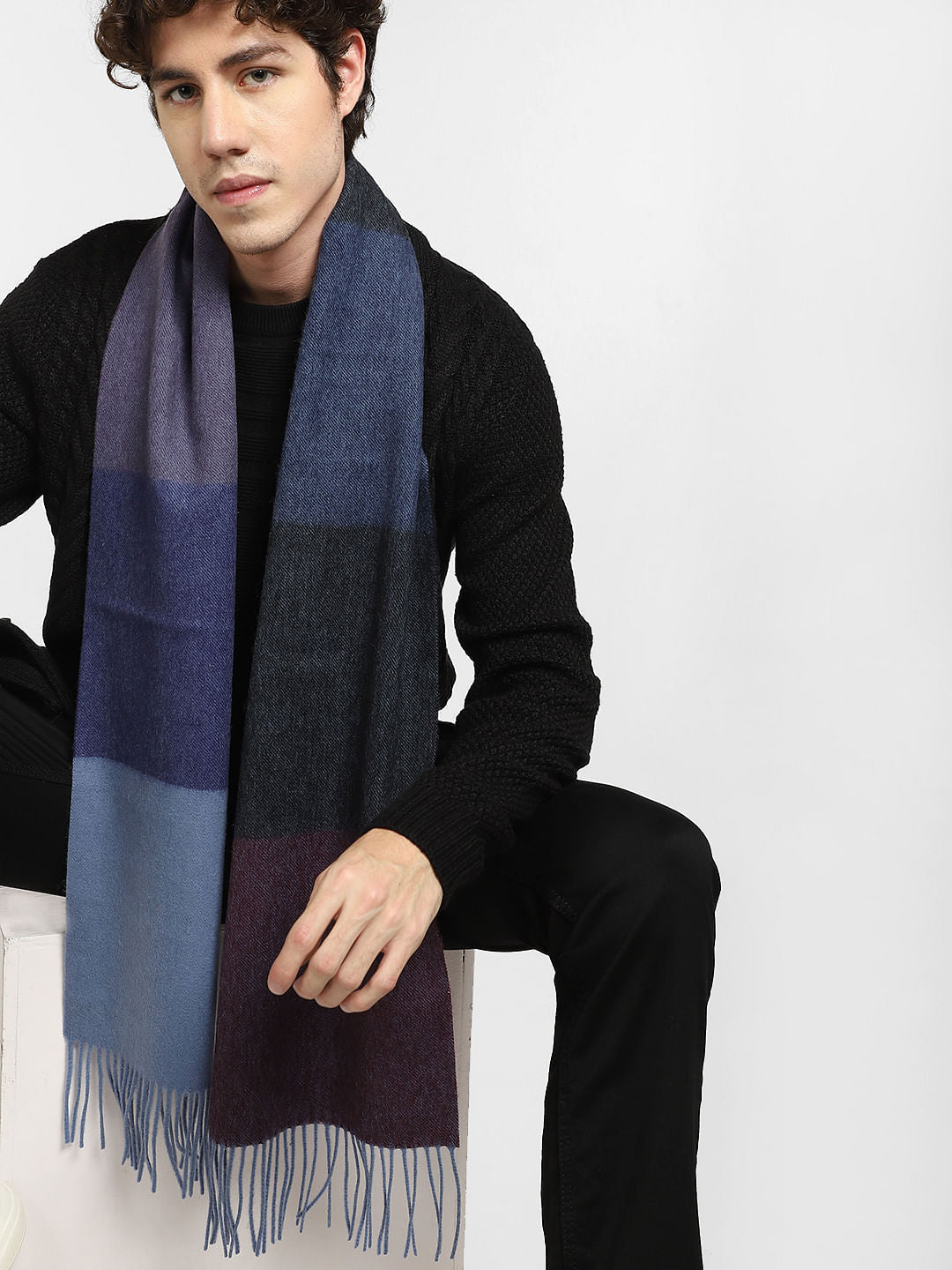 Burgundy Colourblocked Scarf - ONE