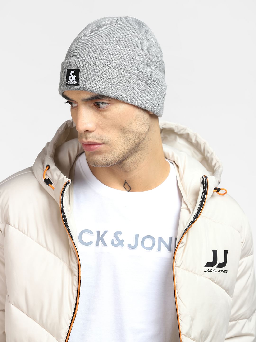 Light Grey Logo Print Beanie - ONE