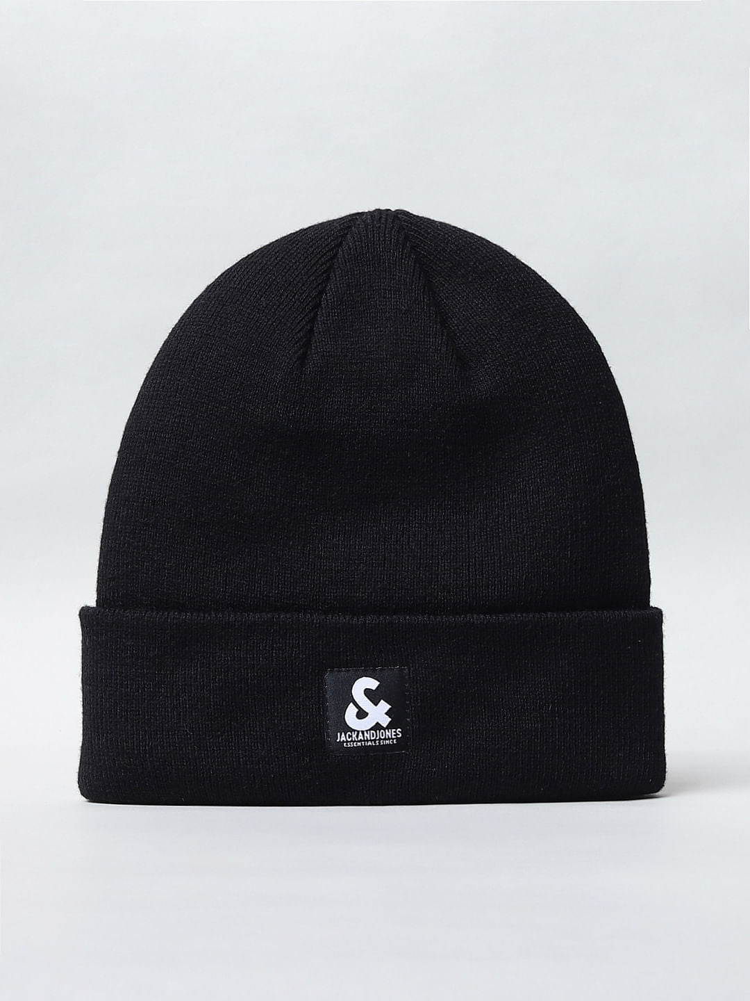 Black Logo Print Beanie