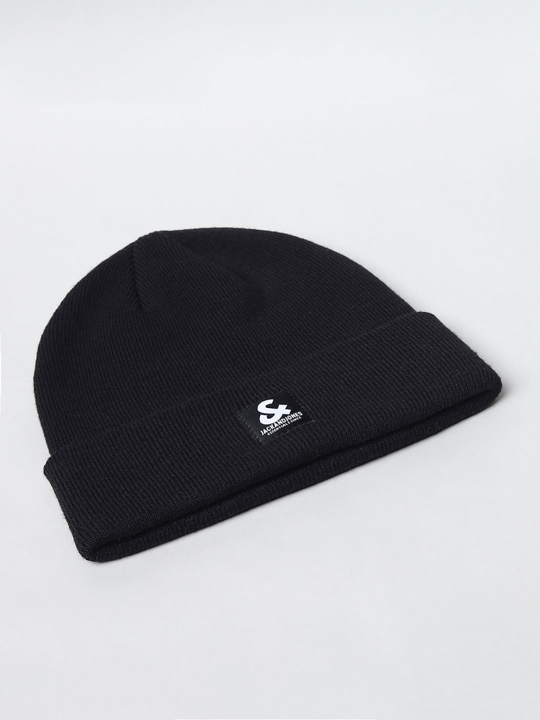 Black Logo Print Beanie