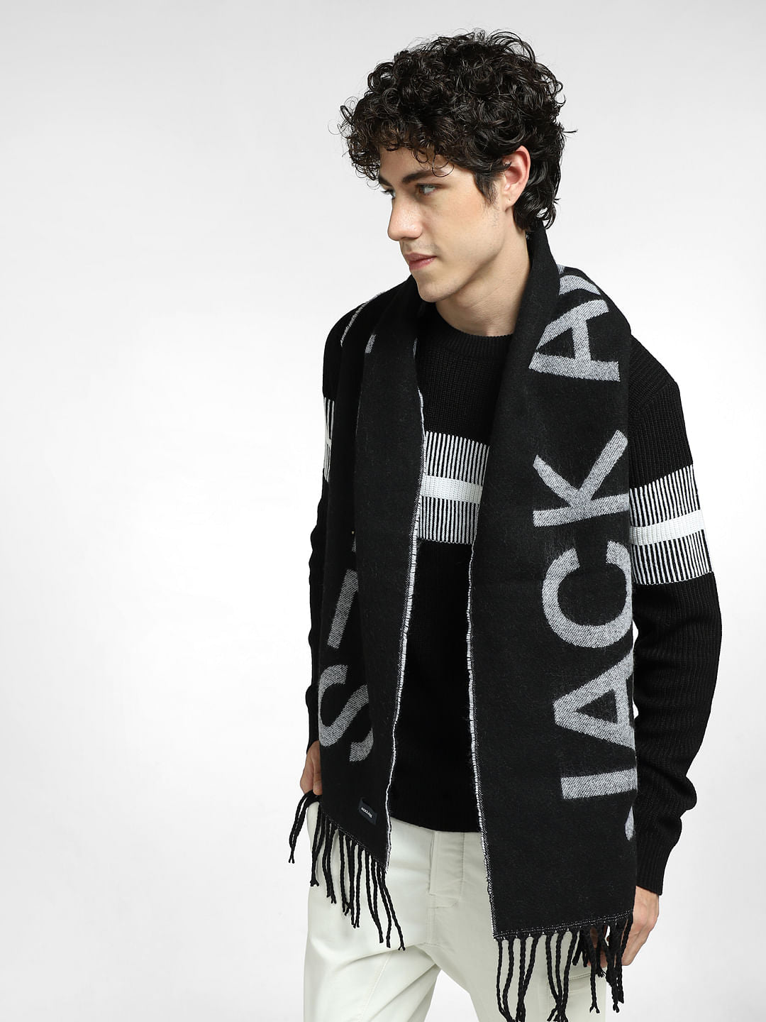 Black Logo Print Scarf