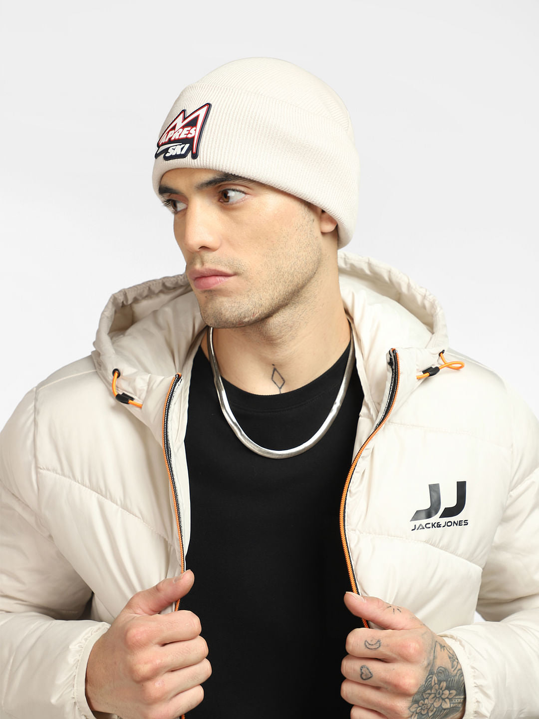 BEIGE GRAPHIC PRINT BEANIE - ONE