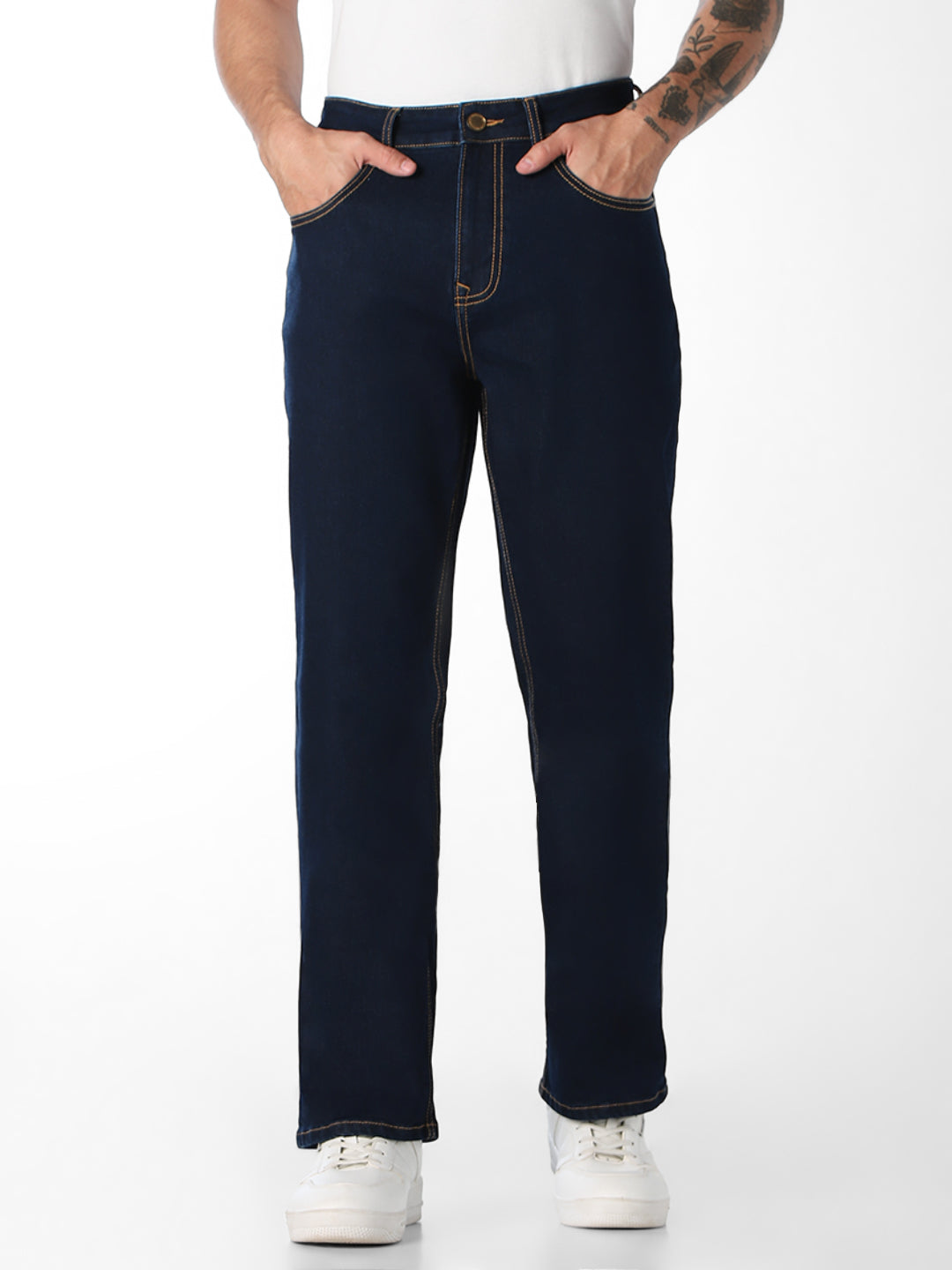 Men's Dark Blue Solid Bootcut Stretch Jeans - 30/30