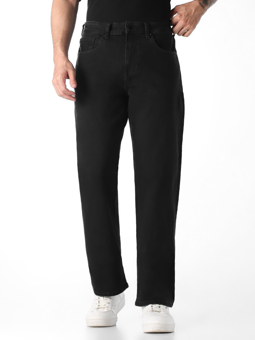 Jeans Men Black Denim Bootcut High Rise Stretch Zip Fly - 30/30