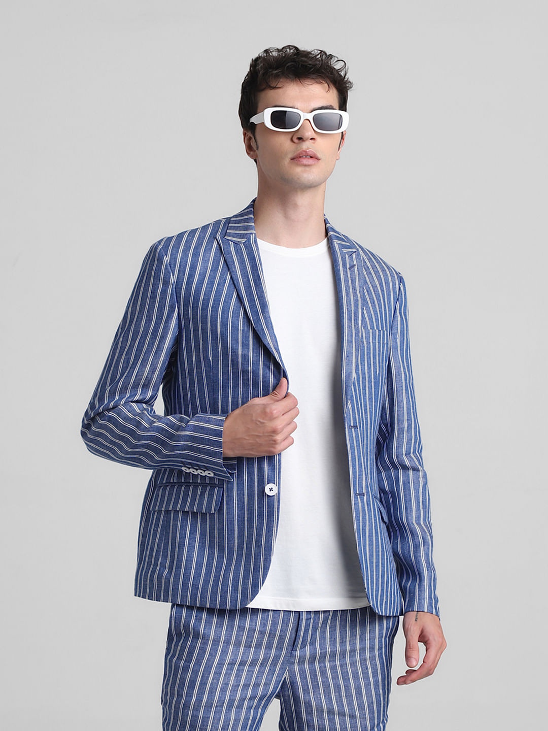 Blue Striped Co-ord Set Blazer - 46