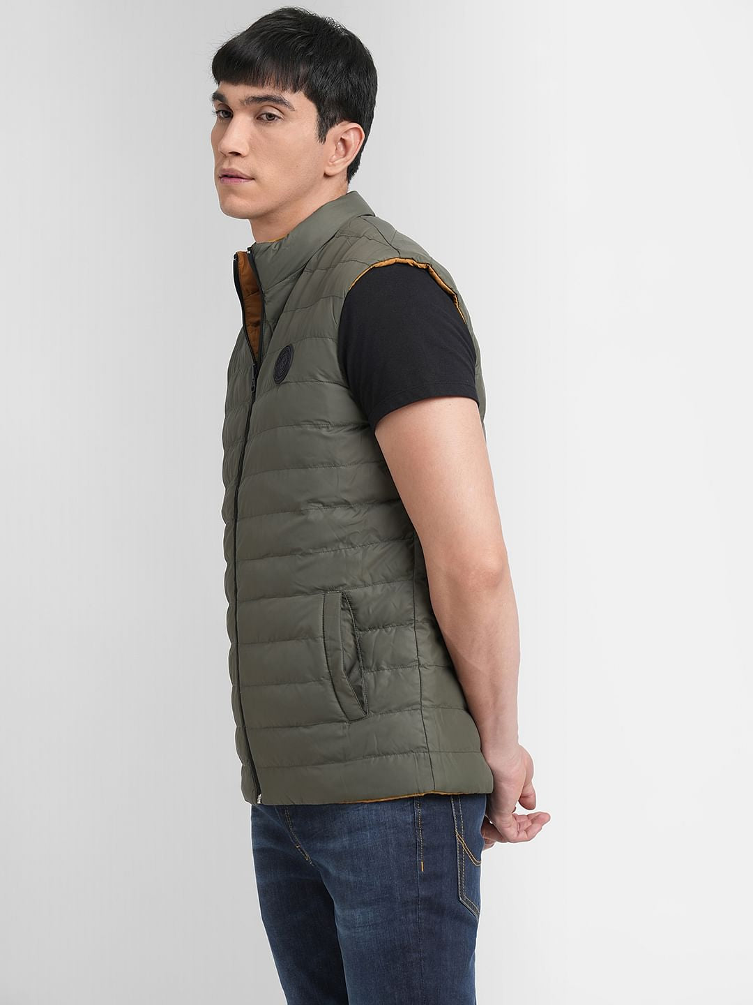 Green High Neck Puffer Vest