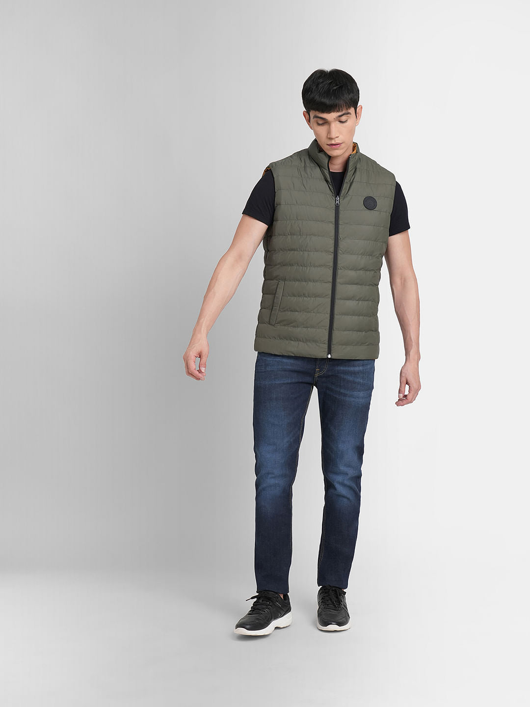 Green High Neck Puffer Vest