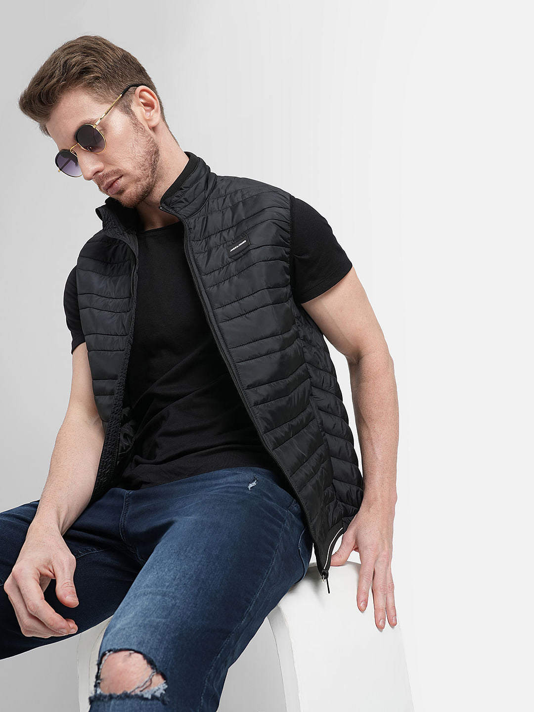 Black Zip-Up Body Warmer Vest - S