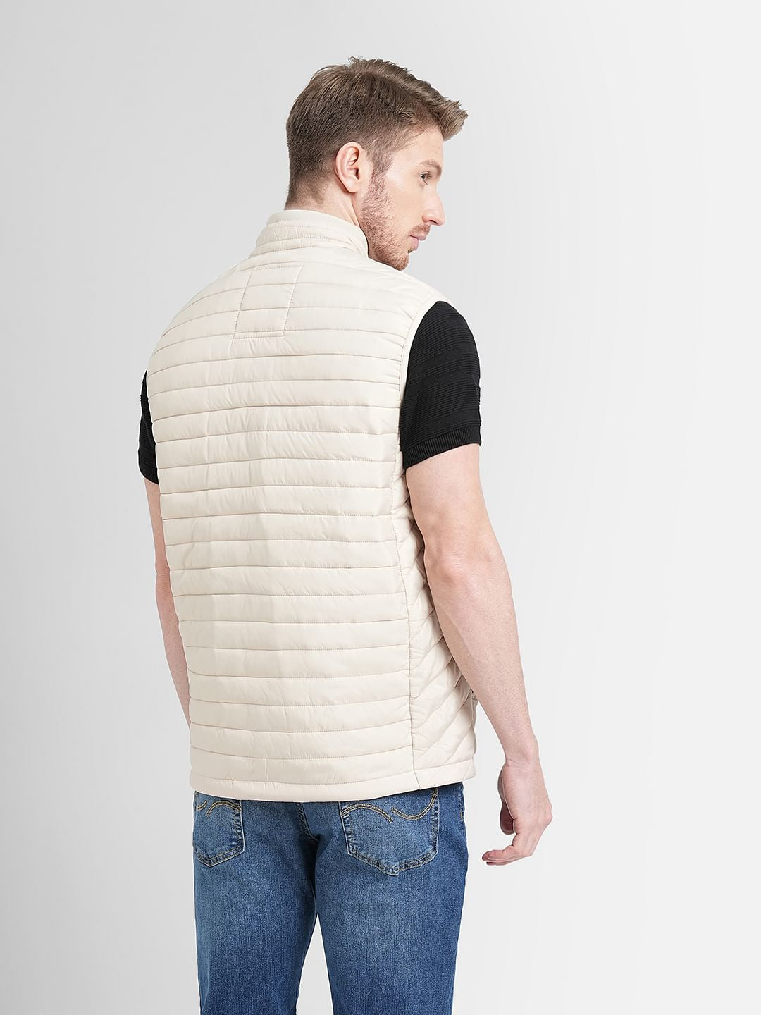 Cream High Neck Puffer Vest
